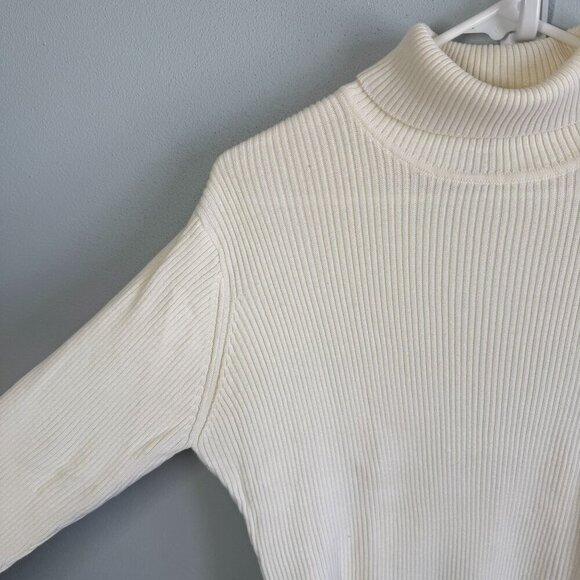 VTG Yarnworks Womens Ivory Ribbed Turtleneck Sweater Large Classic Minimalist - Picture 5 of 10